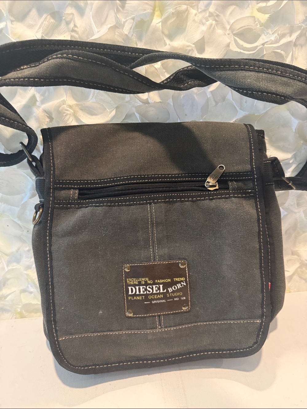 Diesel Black Canvas Messenger Crossbody Bag